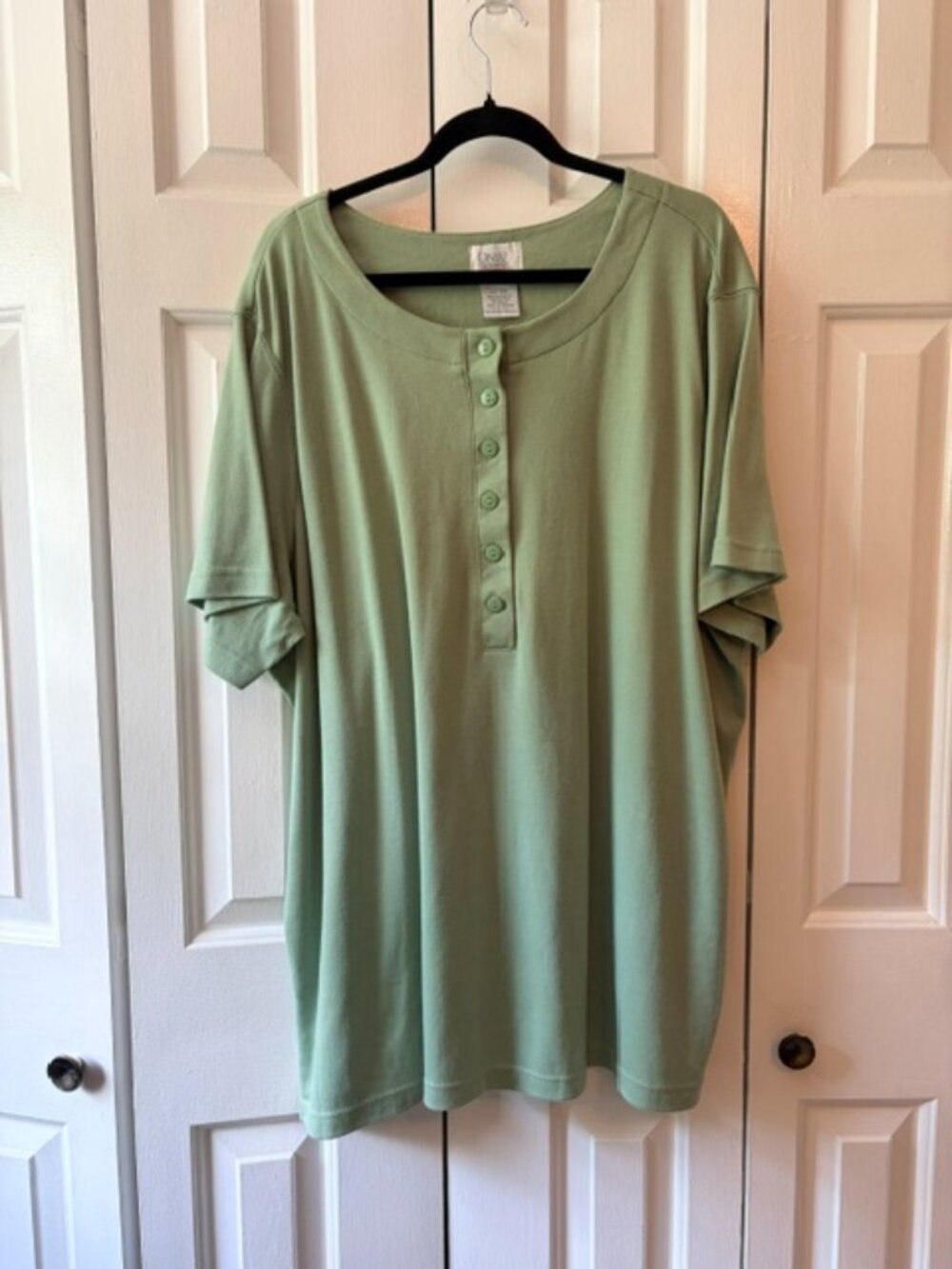 Only Necessities 3X Sage Green Henley Top Plus Size Cotton Blend Short Sleeve